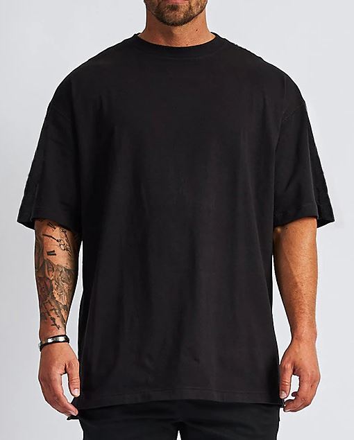 MENS Designed oversized Solid straight cut bottom ribbed neck collar T-Shirt Tee