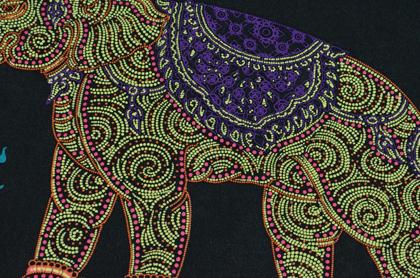 Vintage Thai Thailand Elephant Double Sided 90’s Medium Black Shirt “Beaded Art”