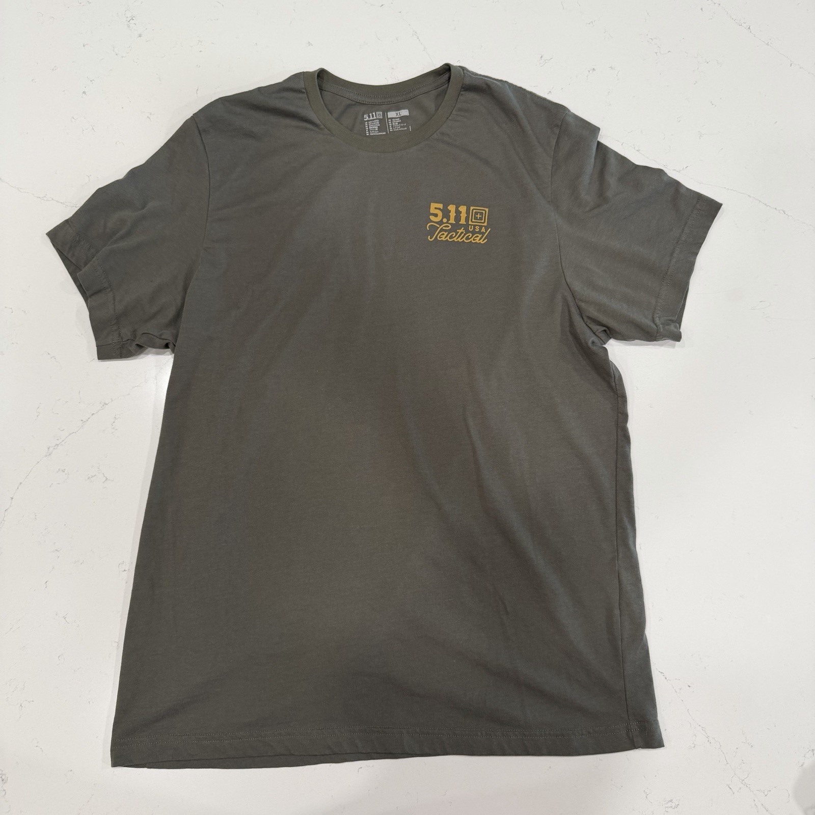 5.11 Tactical Olive Green Short Sleeve Logo Tee with Yellow Print XL