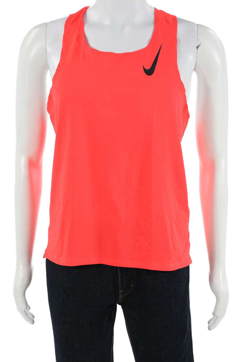 Nike Womens Orange Solid Tank 100% Recycled Polyester Sleeveless Size M
