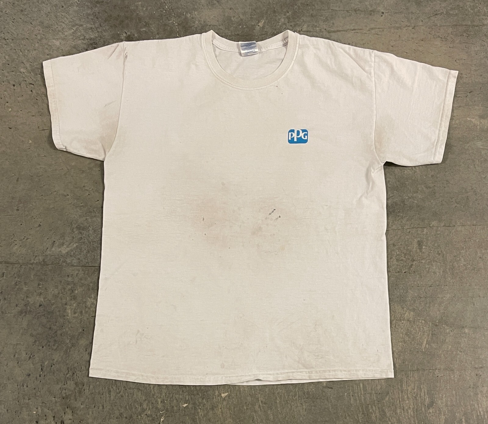 VTG Gildan T-Shirt Mens Large White Short Sleeve Graphic PPG Paint Hot Rods