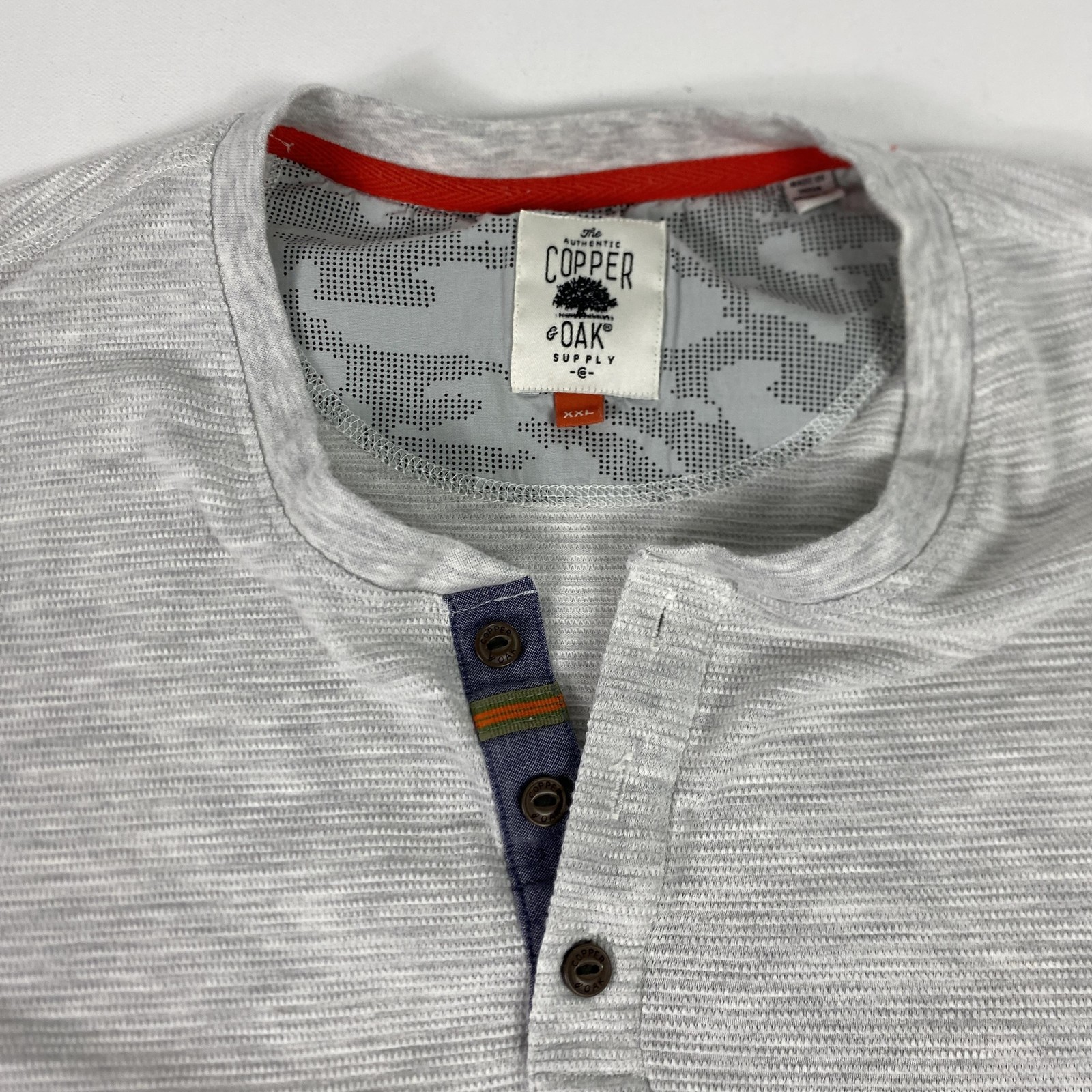 Copper & Oak Shirt Mens 2XL Gray Short Sleeve Henley Textured Knit Casual Tee