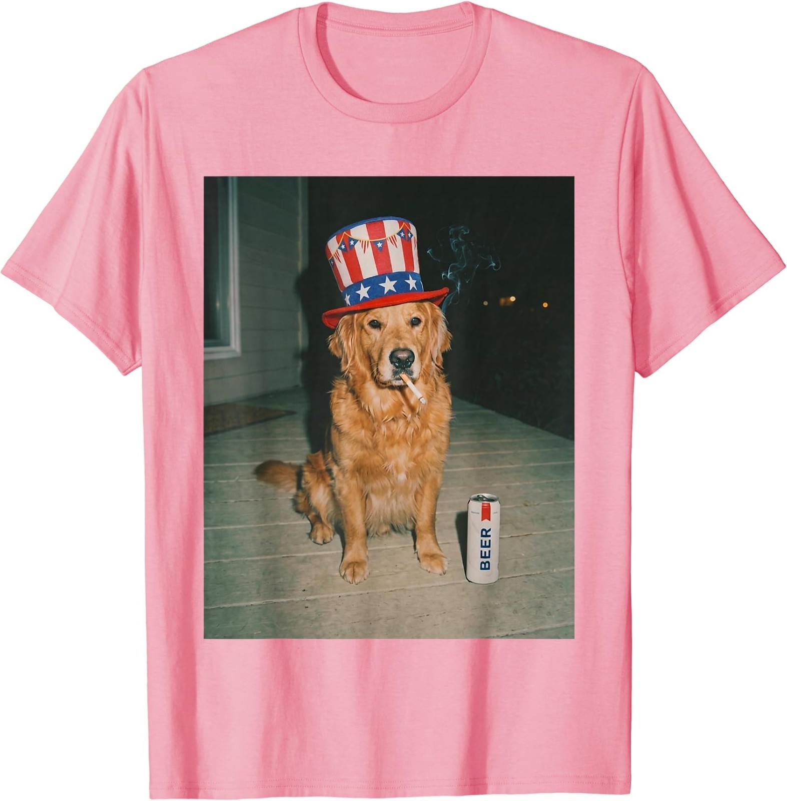Patriotic Golden Retriever Dog Smoking Funny Dog Meme T-Shirt