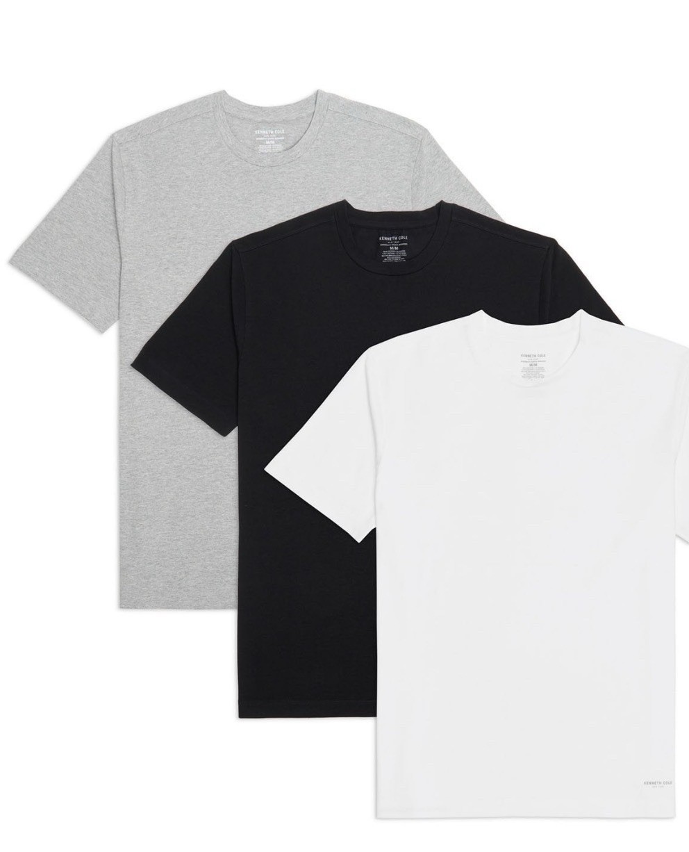 Kenneth Cole 3 Pack Cotton Stretch Gray Black White Crewneck T-Shirts Sz Medium