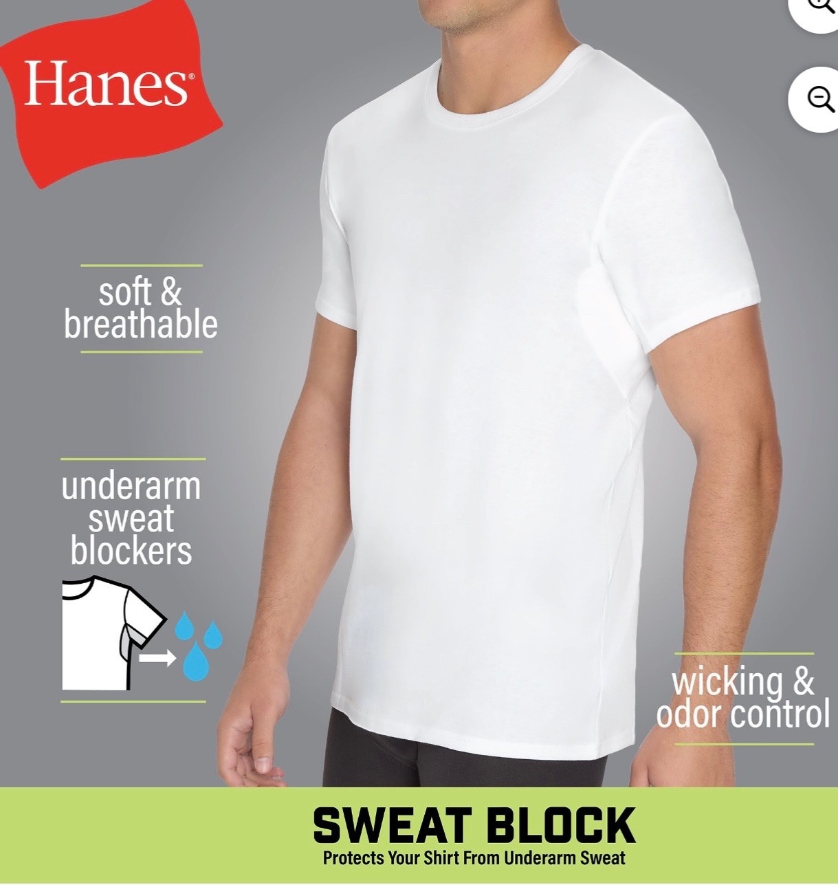 Hanes Men’s Sweat Block T-Shirt, Crewneck, White, 3-Pack