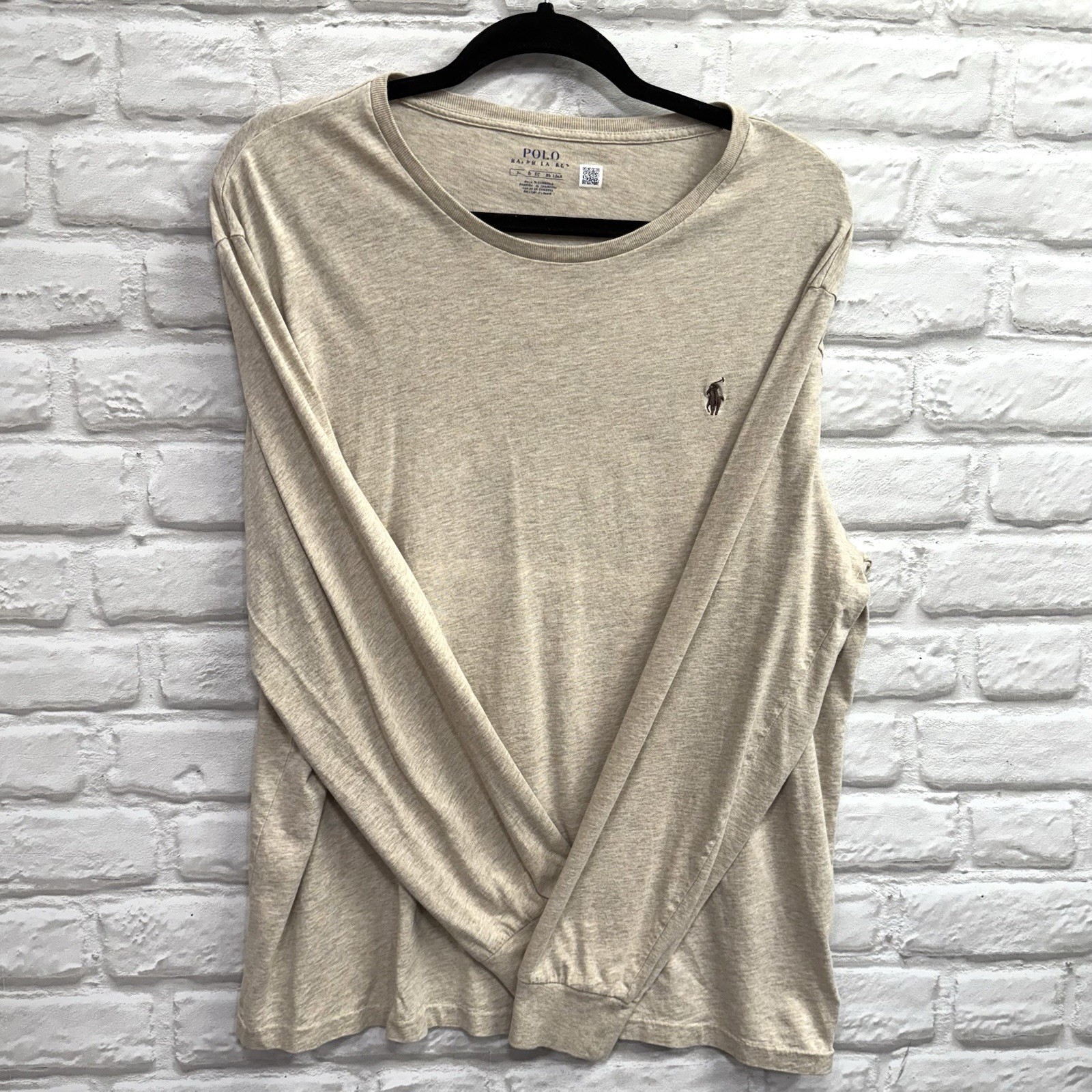 Polo Ralph Lauren Mens XL Classic-Fit Jersey Long-Sleeve T-Shirt Khaki Pony Logo