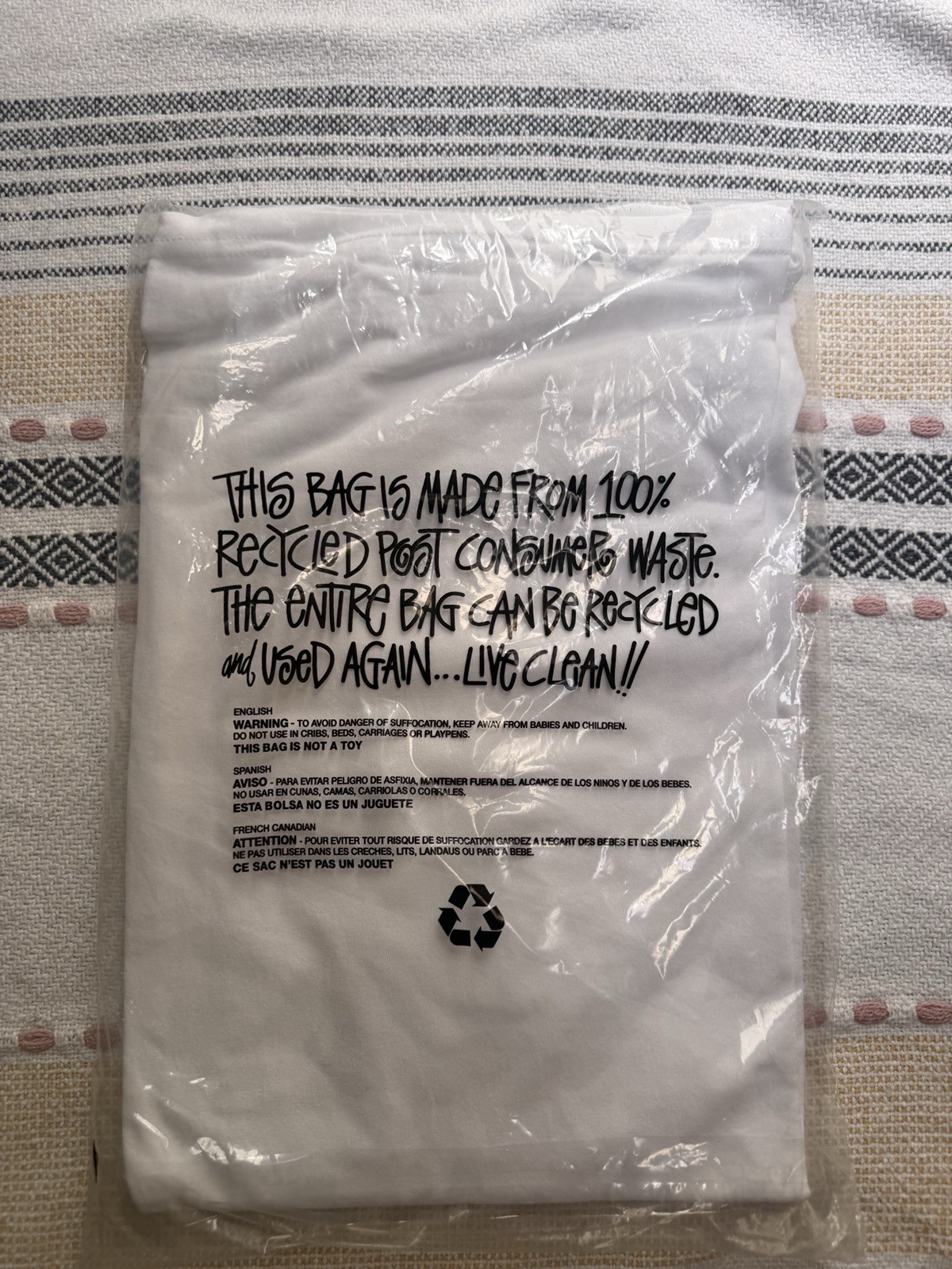 Stussy Men’s XL White Logo Graphic Print Cotton Jersey Crew Neck T-Shirt