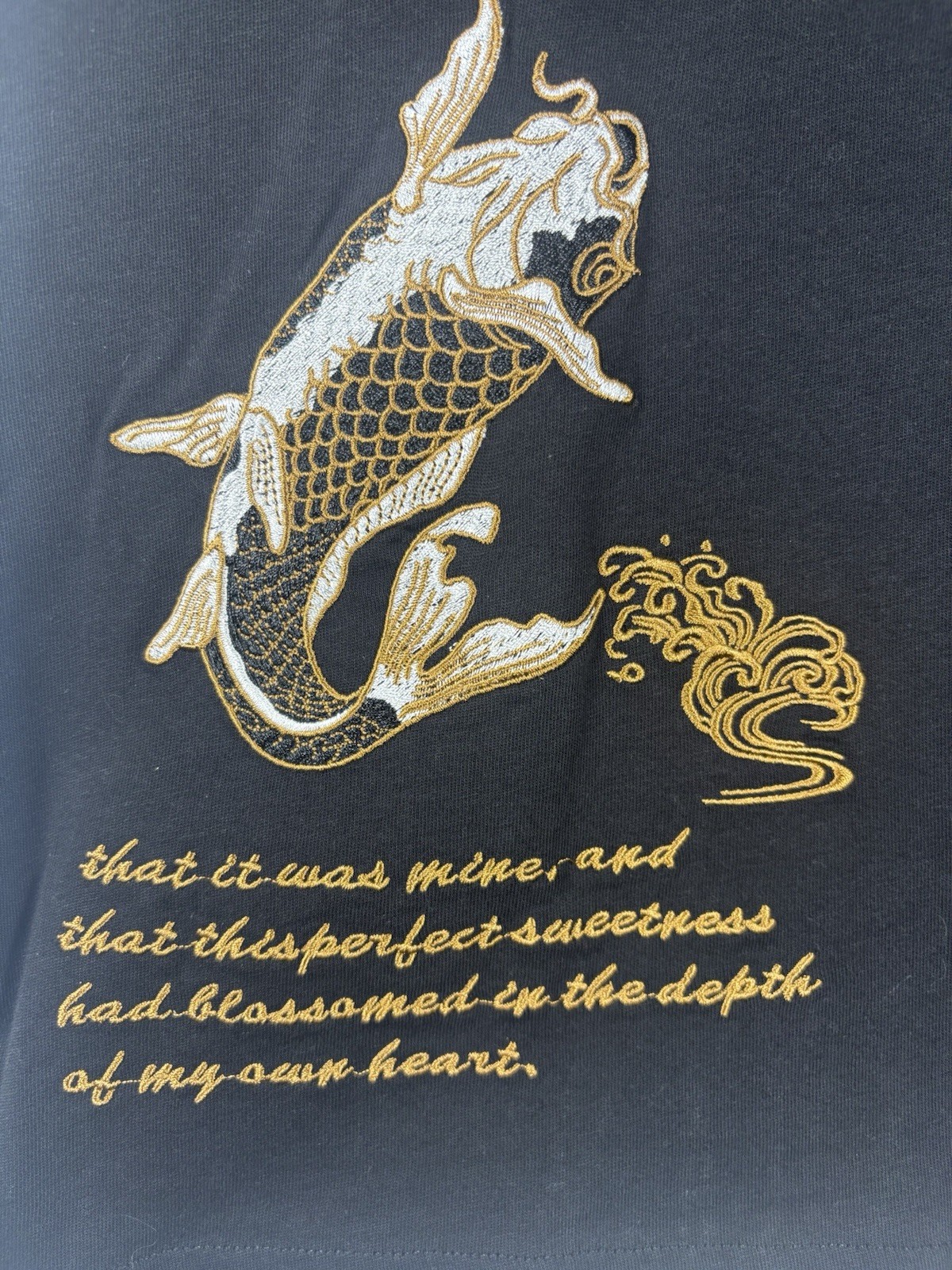 Vintage Style Japanese Brand Sukajan Dragon Embroidered Koi Fish Shirt Black L