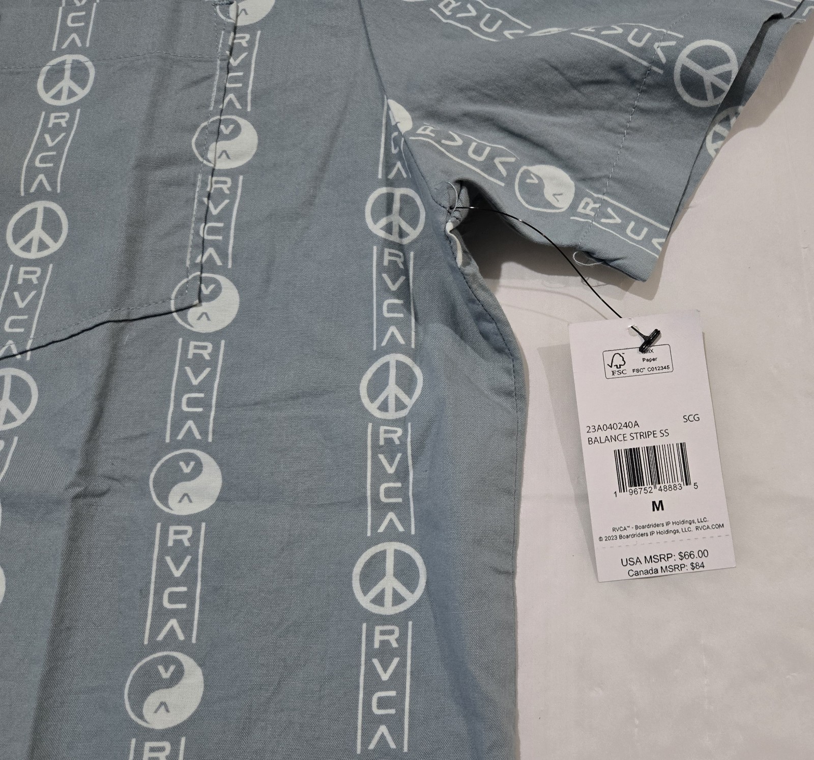 RVCA Mens Balance Stripe Button Up M Medium NWT $66