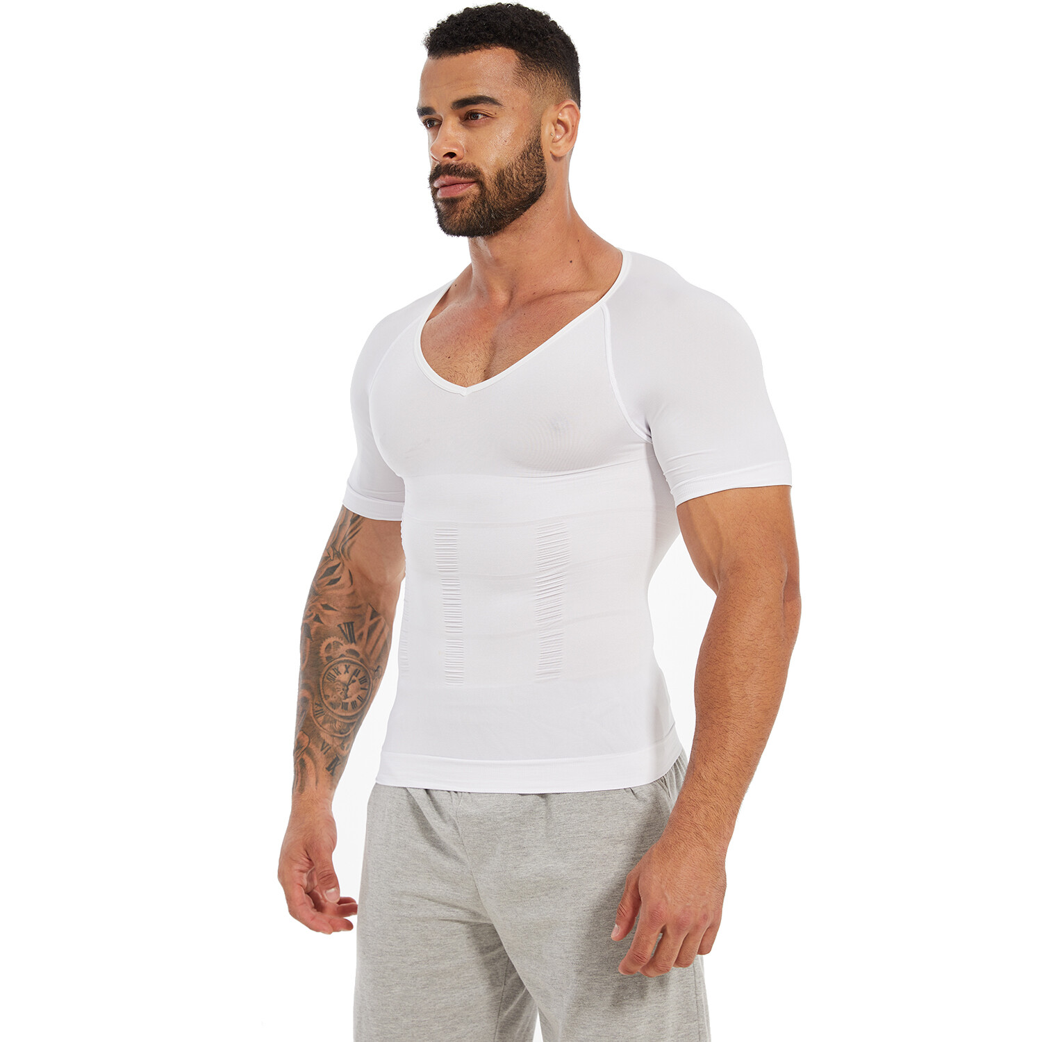 Men’s Gynecomastia Undershirt V-Neck Chest Compression Shirts Slim Body Shaper