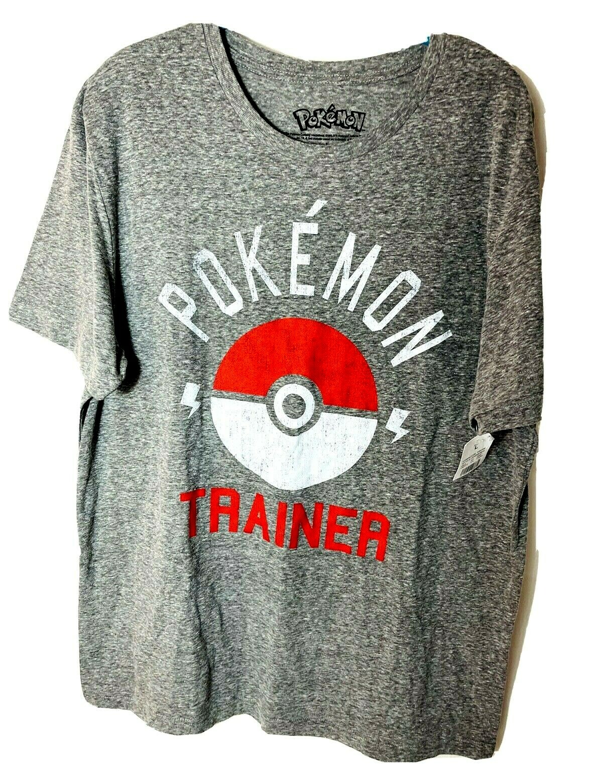 NWT Mens Nintendo Pokémon Trainer Poke Ball Tee Shirt Gray Shirt Sleeve Sz Large