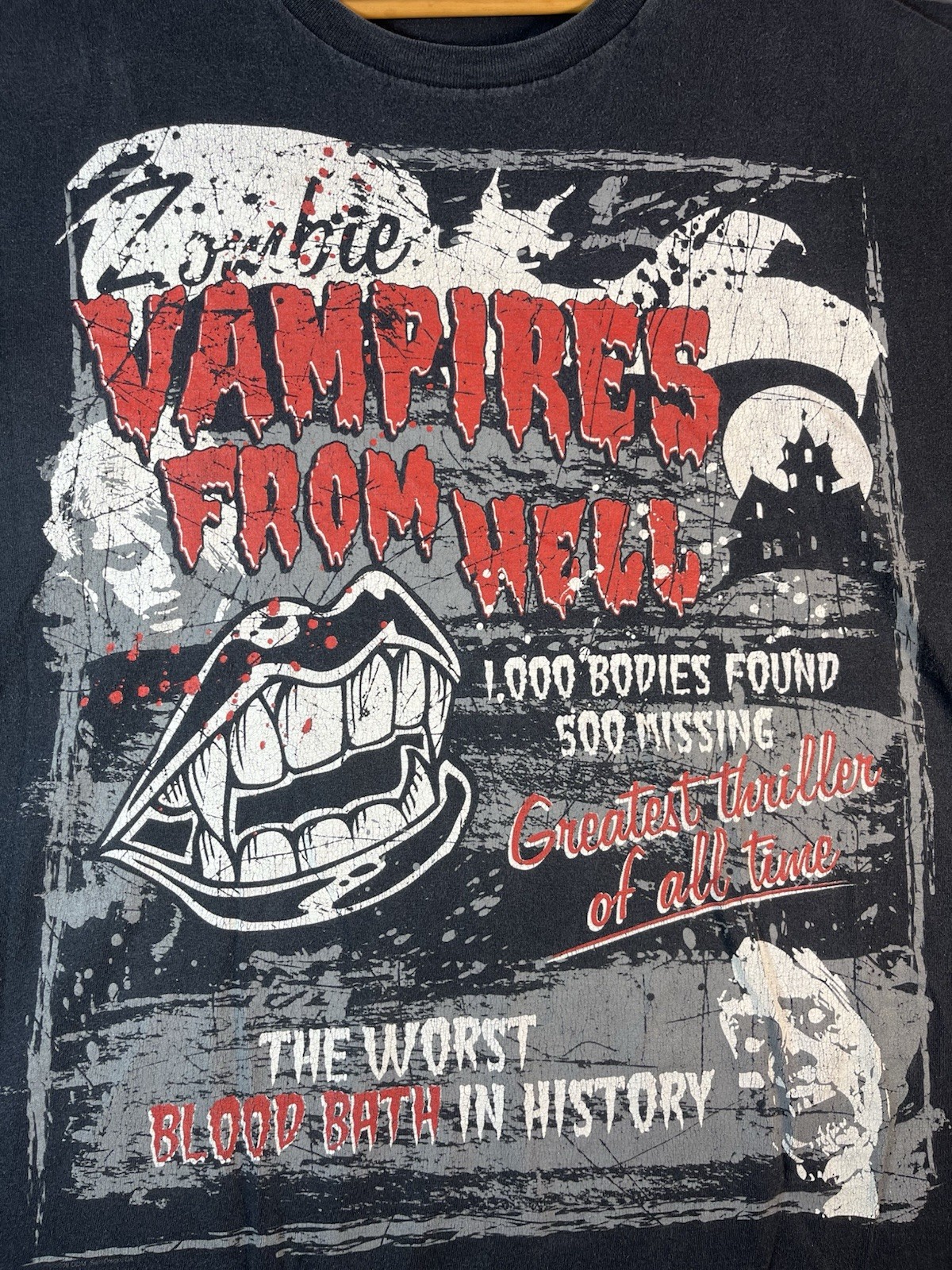 VTG “Zombie Vampires From Hell” T Shirt Movie Promo Tee Black Horror Goth -XXL