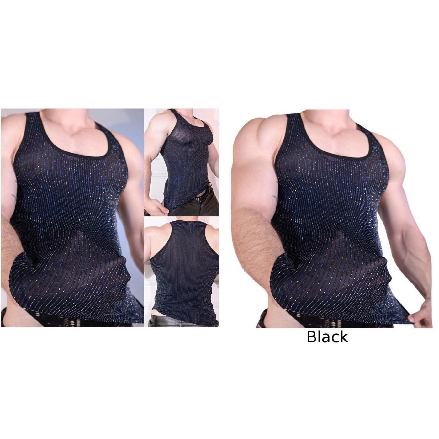 Mesh Tank Top U Neck Shirt Stretchy Fit Machine Washable 80% Nylon 20% Spandex