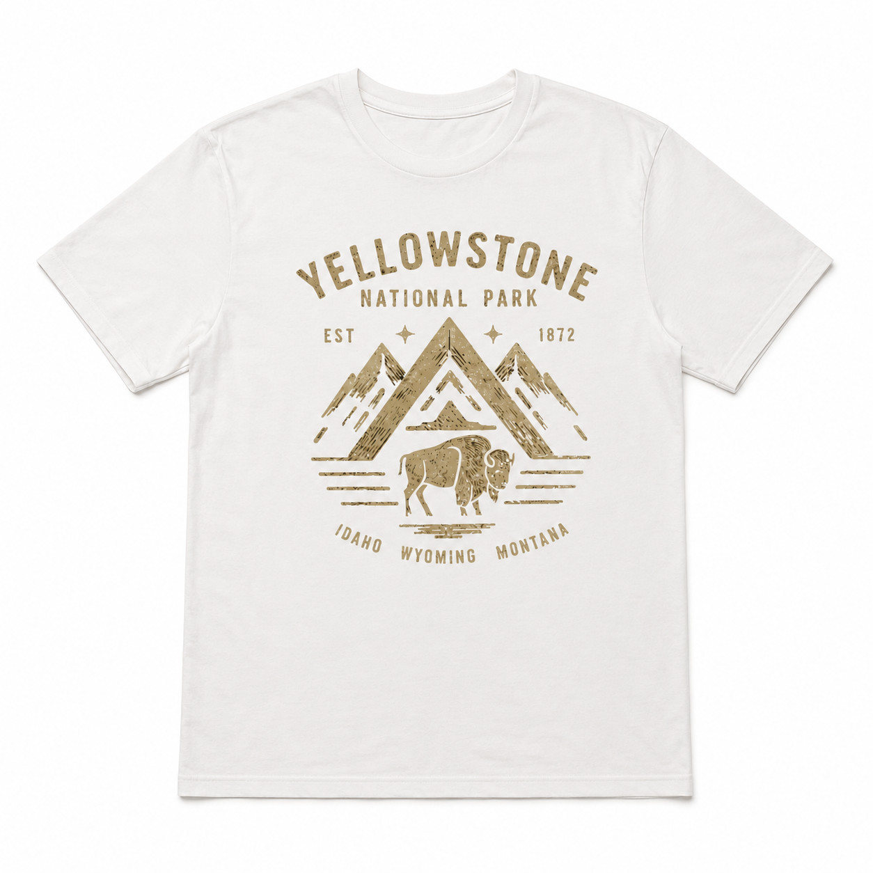 Yellowstone National Park Bison Mountain Graphic T-Shirt Outdoor Adventure Tee
