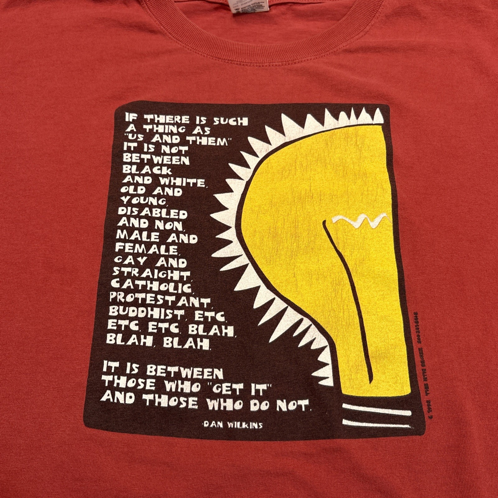 Vintage 90s Dan Wilkins Quote Activism Short Sleeve Art Graphic T Shirt 2XL