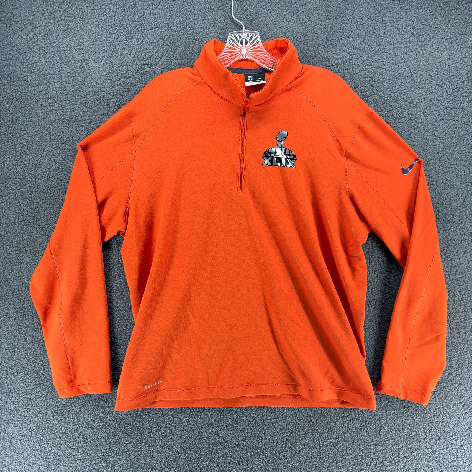 Nike Super Bowl XLIX 1/4 Zip Pullover Mens L Orange Dri Fit NFL Football Phoenix