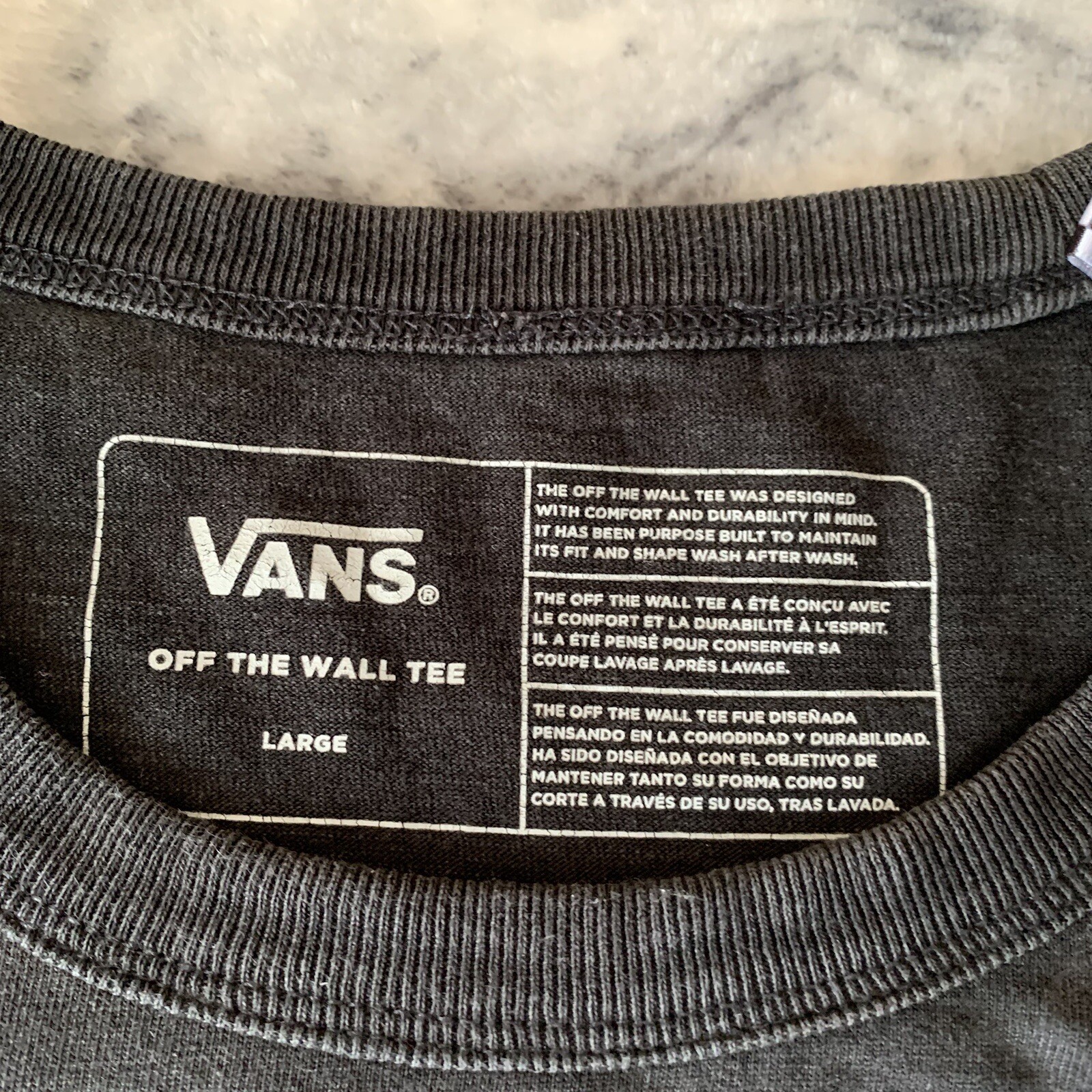 Vans Original Classic Black White Mini Spell Out Logo Thick Cotton Tshirt Tee L