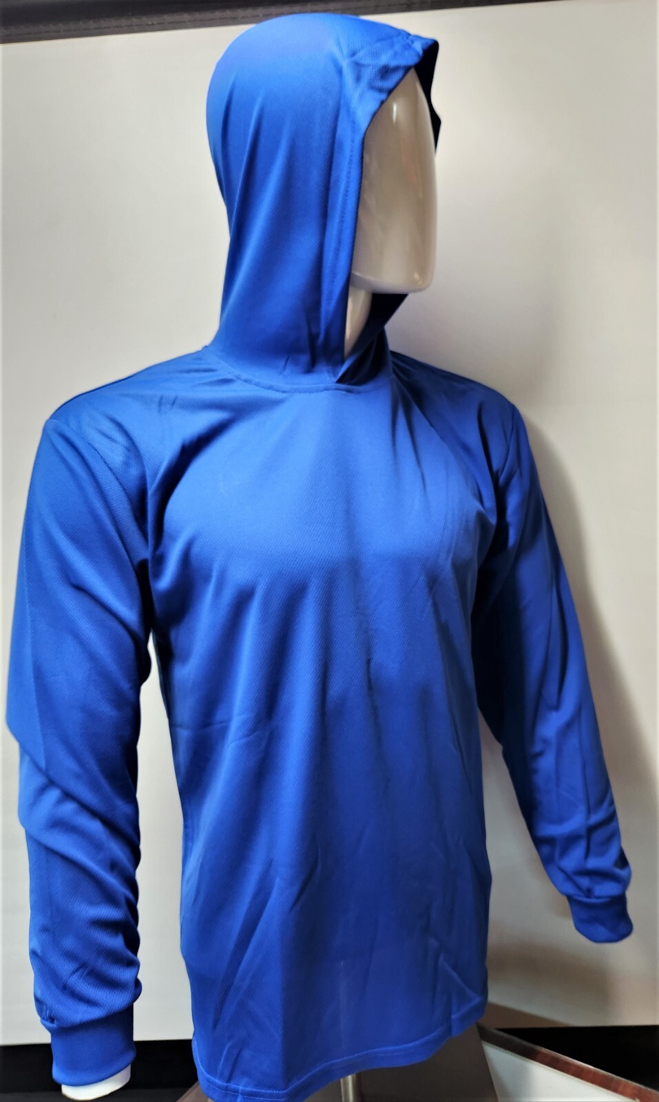BLUE Long Sleeve Safety Shirt With Hoodie, Quick Dry Polyester Birdeye mesh