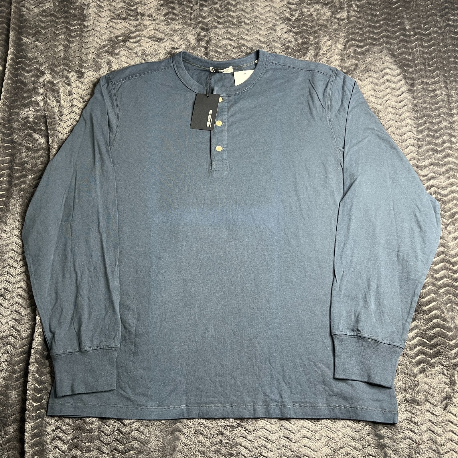 Men’s Buck Mason Henley Long Sleeve Cotton Size XL Blue NWT