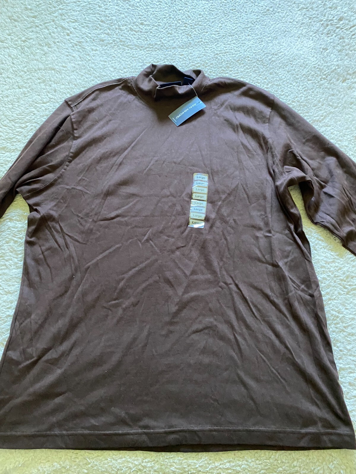 John Ashford Men Long Sleeve High Neck T-Shirt Brown Size L Cotton
