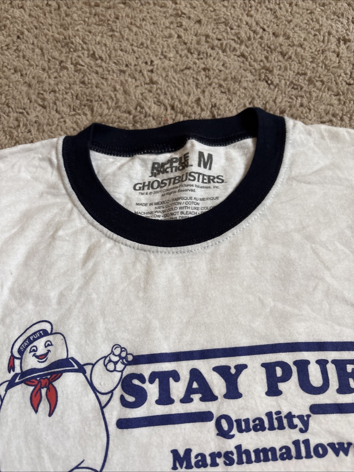 Ripple Junction Ghostbusters Ringer Style Adult T-Shirt M Stay Puft Marshmallow