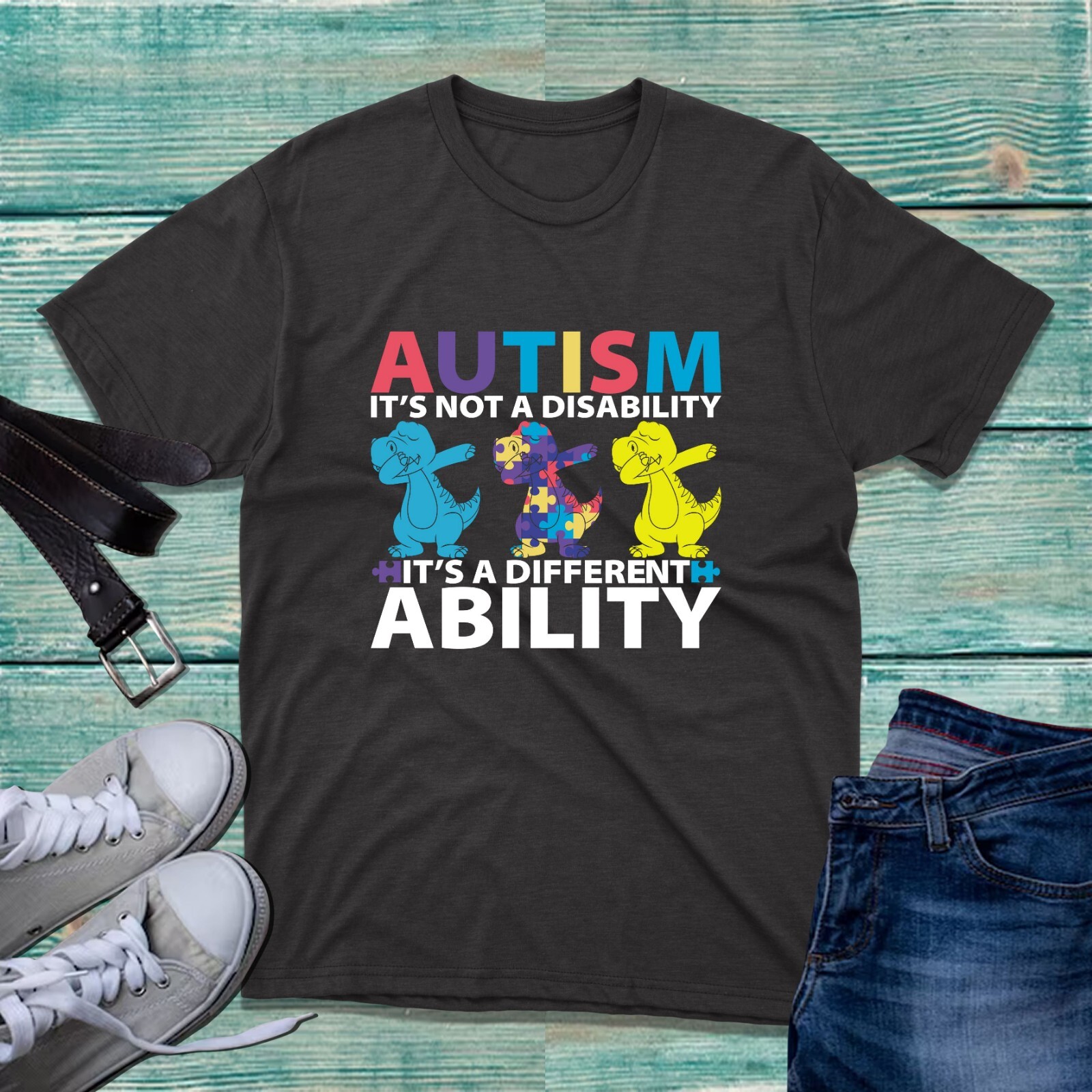 Autism Not Disability It’s Different Ability TShirt Awareness Dinosaur Dap Dance