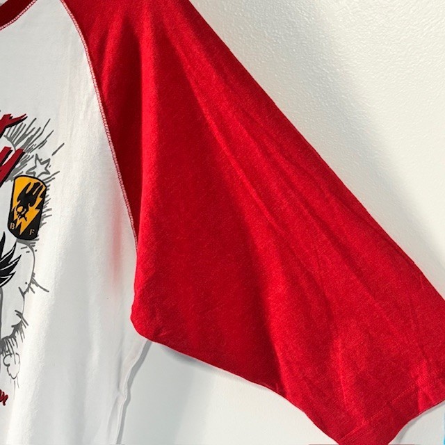 Born Fly NWT L Red White Raglan 3/4 Sleeve Graphic Tee Streetwear Hip Hop Comic