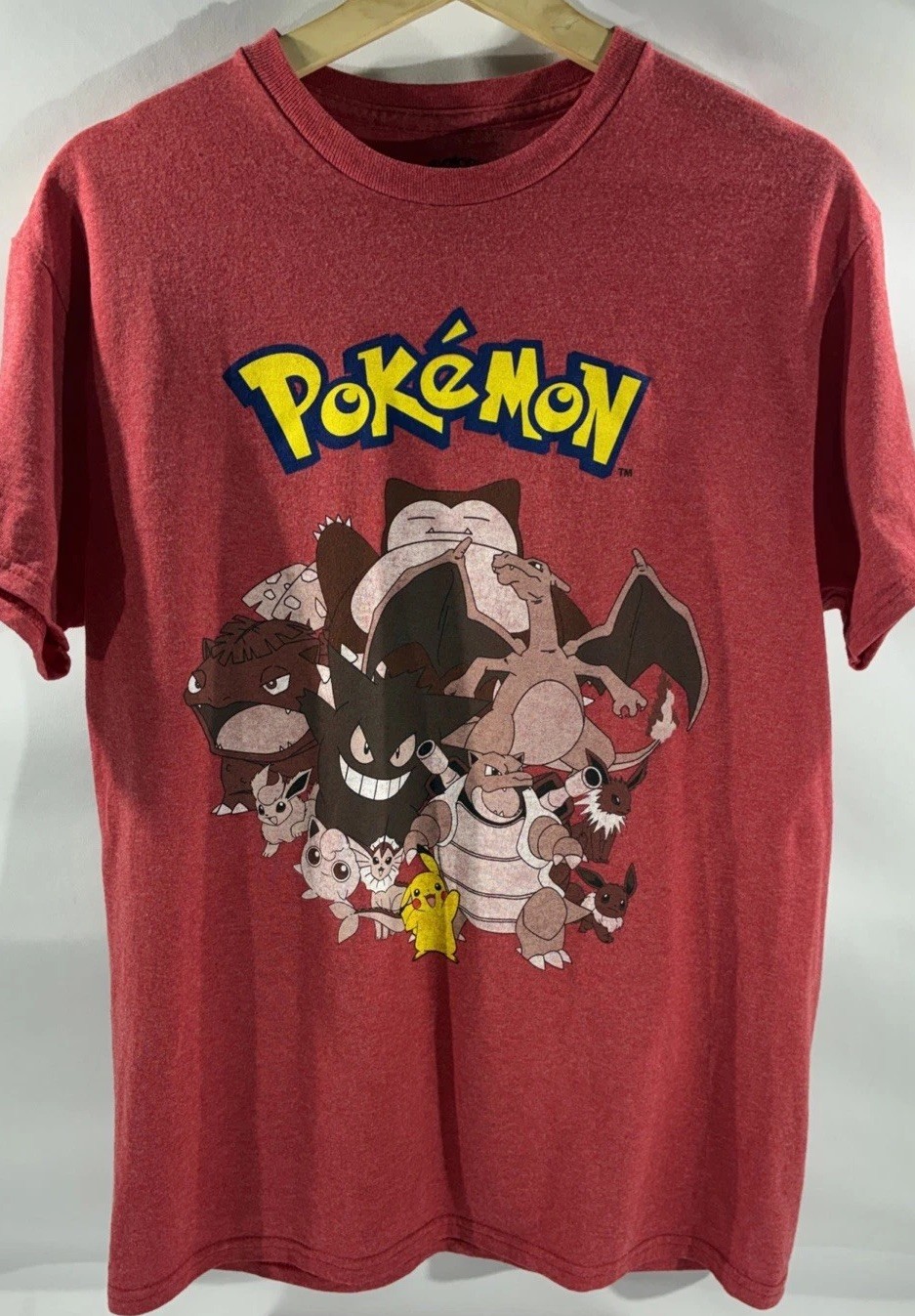 Pokemon Group Character Graphic T Shirt Mens Medium Red Pikachu Charizard Gengar