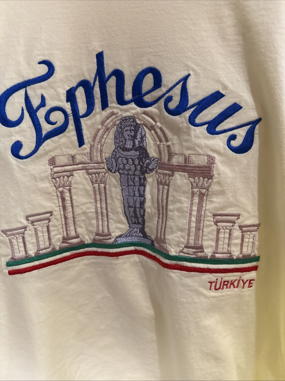 Ephesus Turkiye Print Embroidered Yellow T-Shirt Mens Size Medium GUC