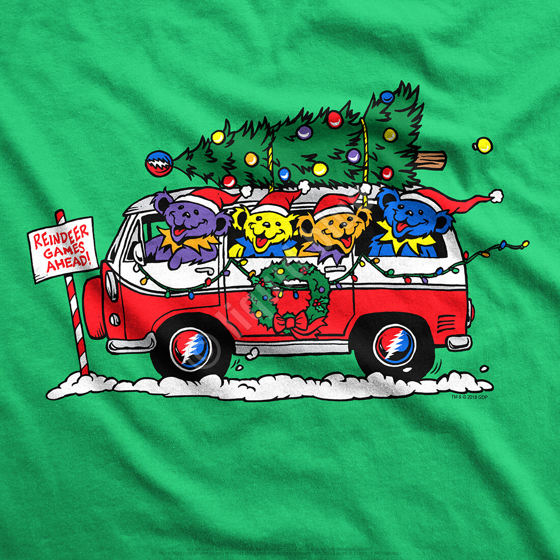 GRATEFUL DEAD-STEAL YOUR CHRISTMAS TREE-BEAR-BUS-T-SHIRT S-M-L-XL-2X Garcia,Lesh