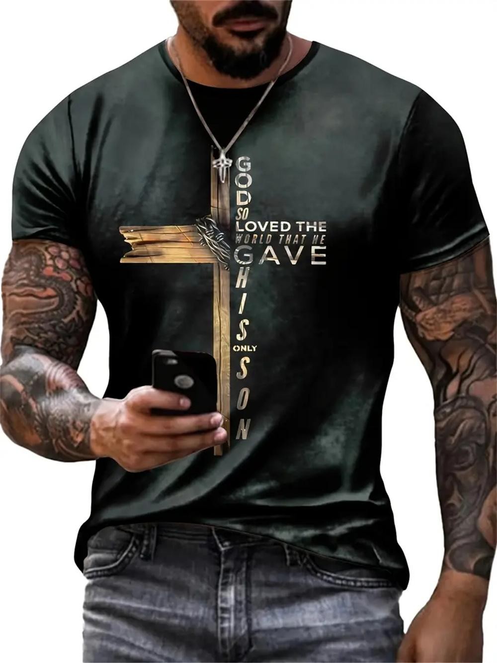 Christian Mens Clothing T Shirts Oversized T Shirt Gothic Jesus Christ Cross 3D