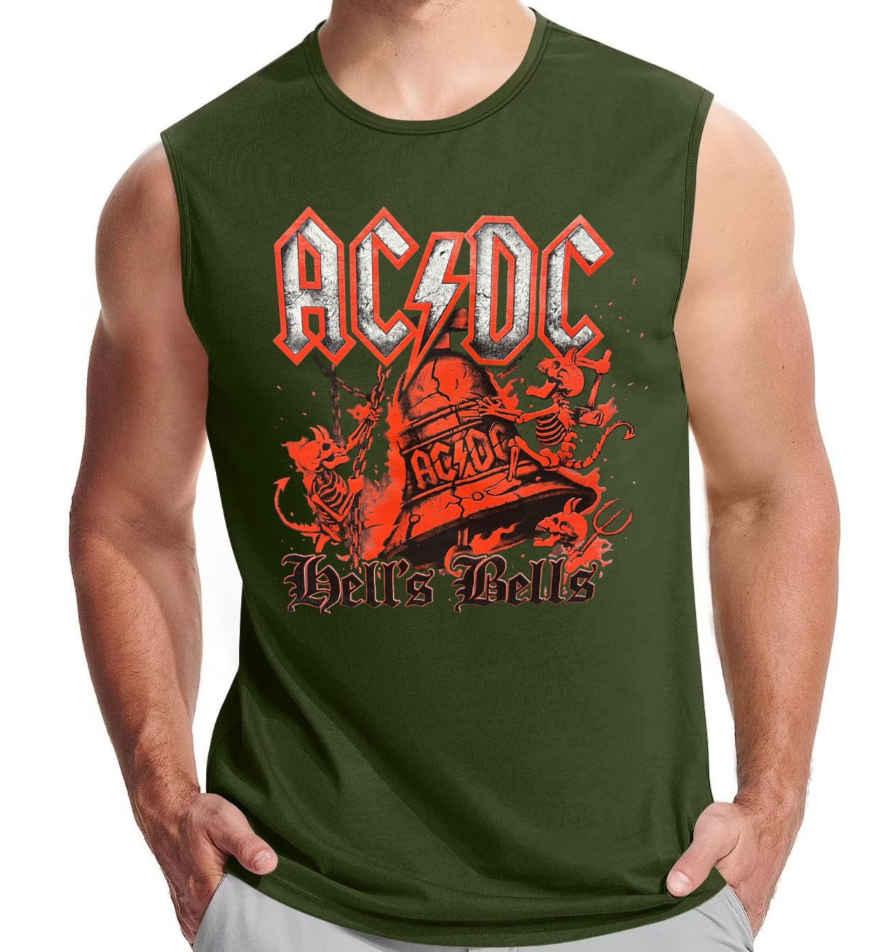 ACDC HELL’S BELLS ROCK Band Men’s Muscle Shirt (Multiple Colors)