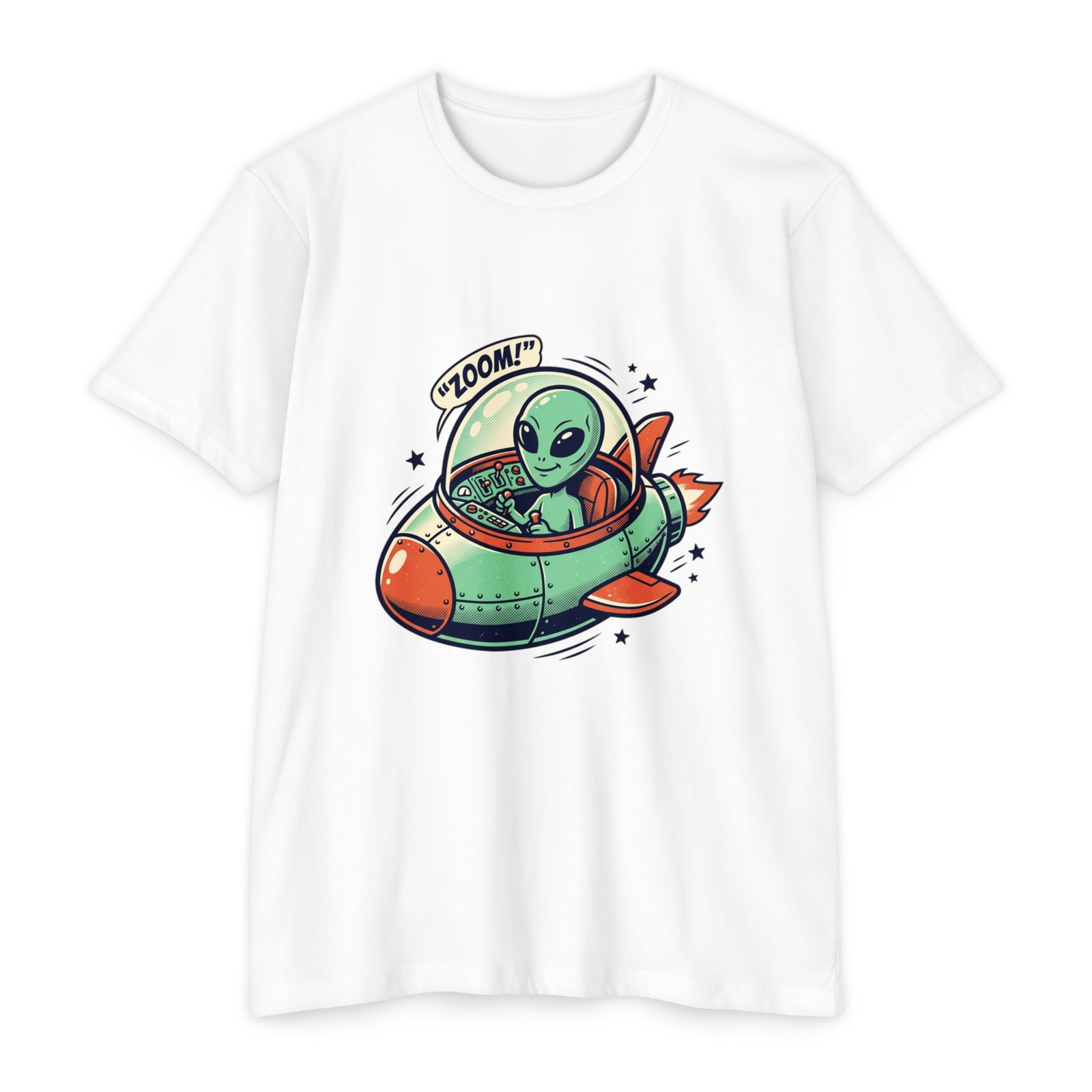 Cute Alien in Rocket T-Shirt | Retro UFO Space Tee