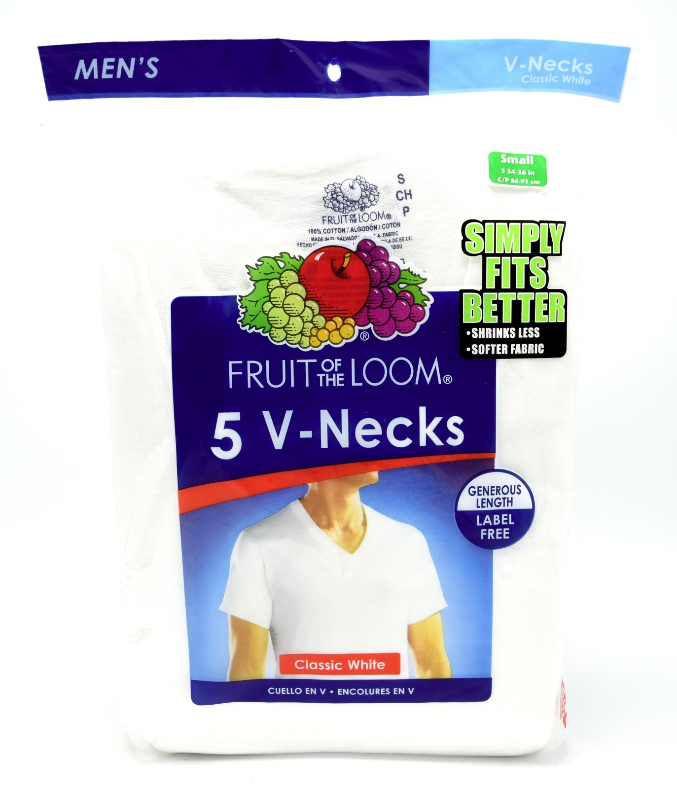 10 White Small S 34-36 Inch V-Neck T-Shirts Fruit Of The Loom C/P 86-91 CM
