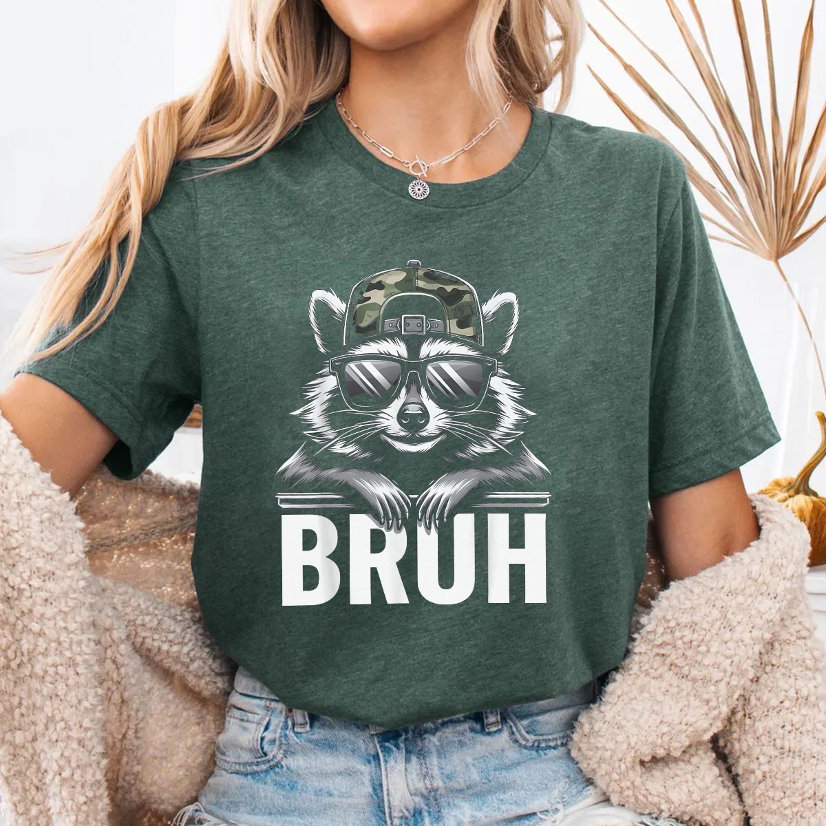 Bruh Raccoon Camo Hat T-Shirt Funny Raccoon Meme Shirt Youth Trash Racoon Tee