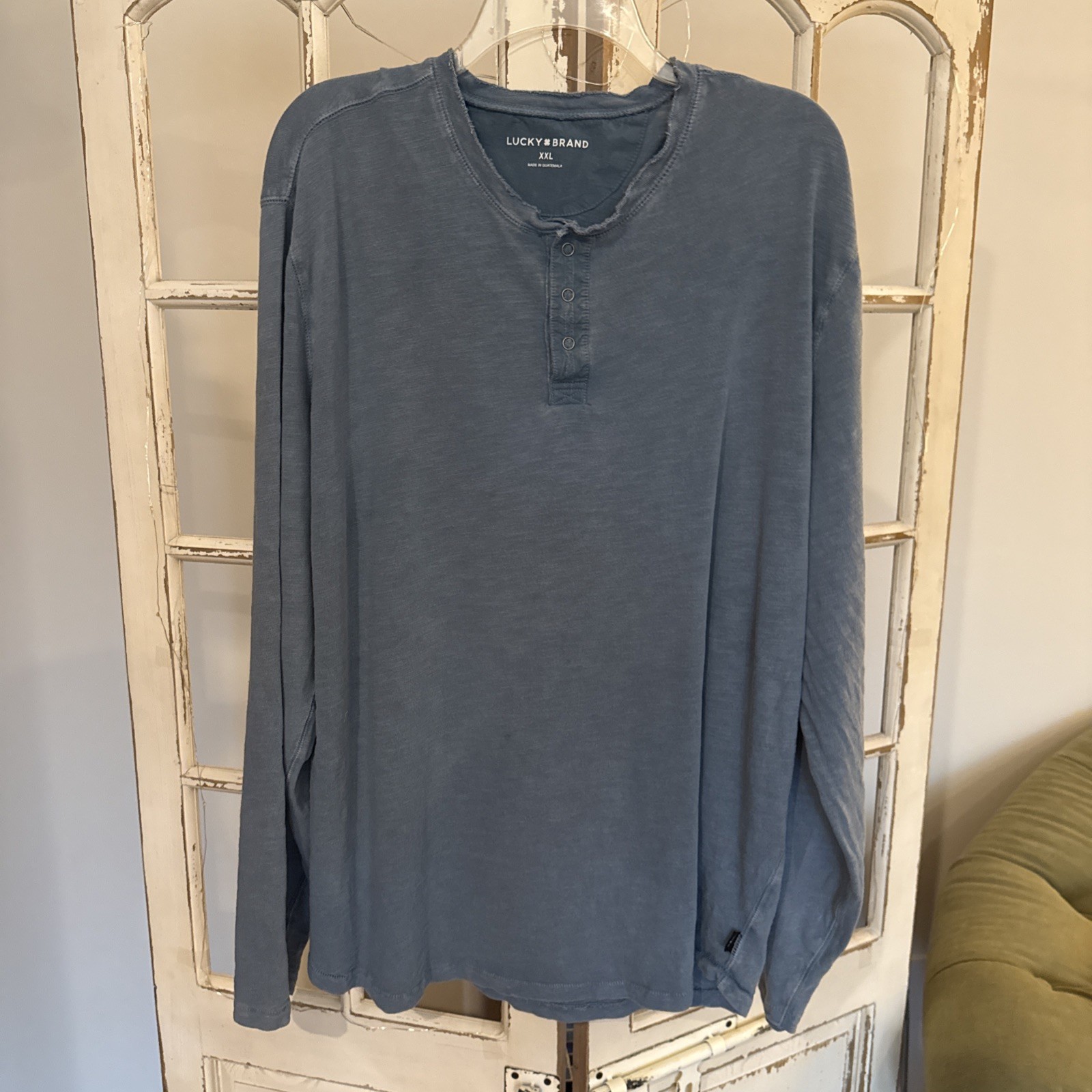 Lucky Brand Mens XXL Long Sleeve Henley Shirt Light Blue Knit Pullover Casual
