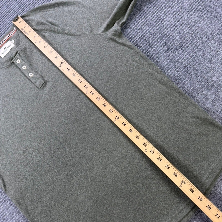 The Normal Brand Mens Large Olive Green Long Sleeve Raglan Henley Shirt Casual