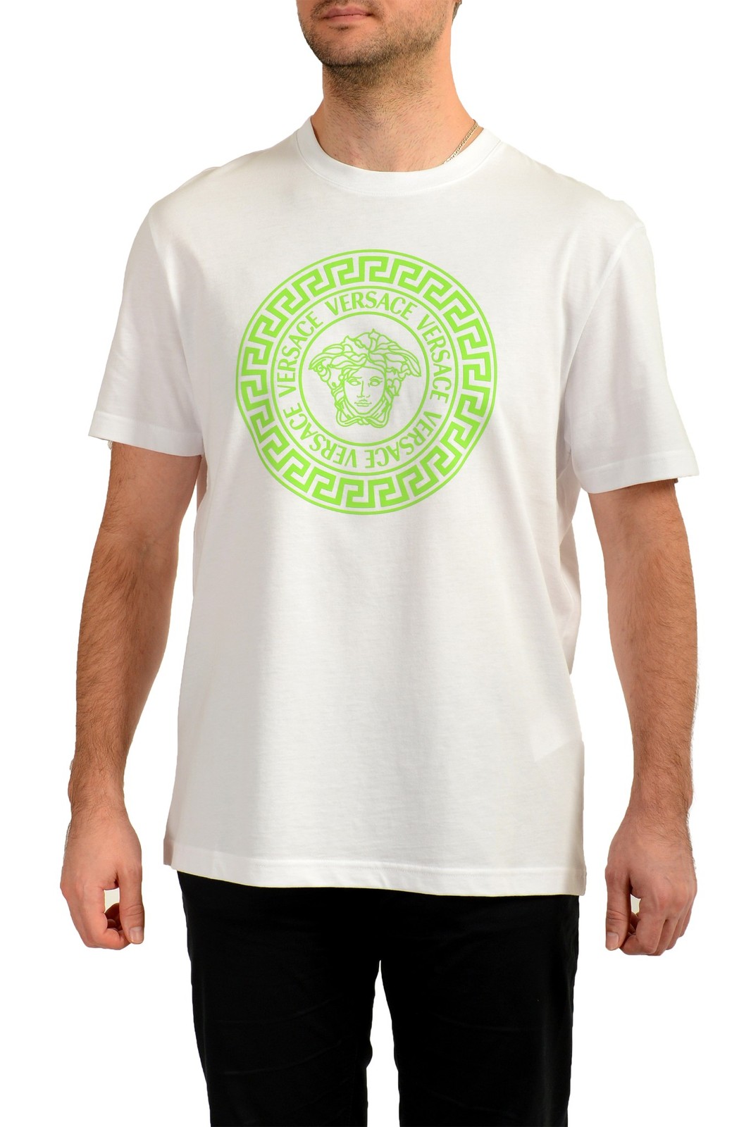 Versace Men’s White & Mint Medusa Logo Print Short Sleeve T-Shirt US 2XL IT 56