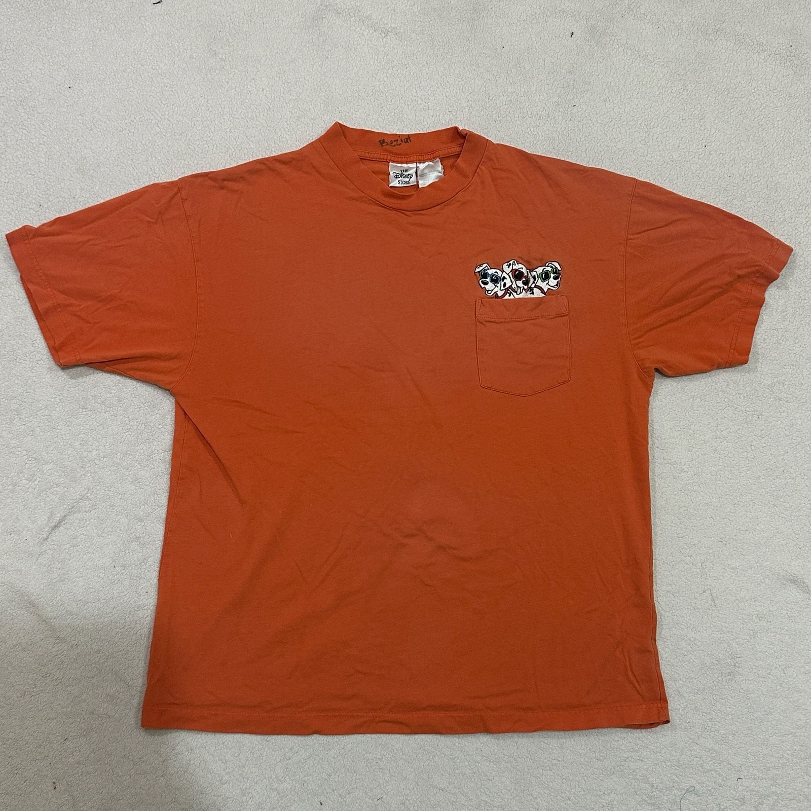 Vintage Disney 101 Dalmatians Embroidered Pocket T-Shirt XL Orange