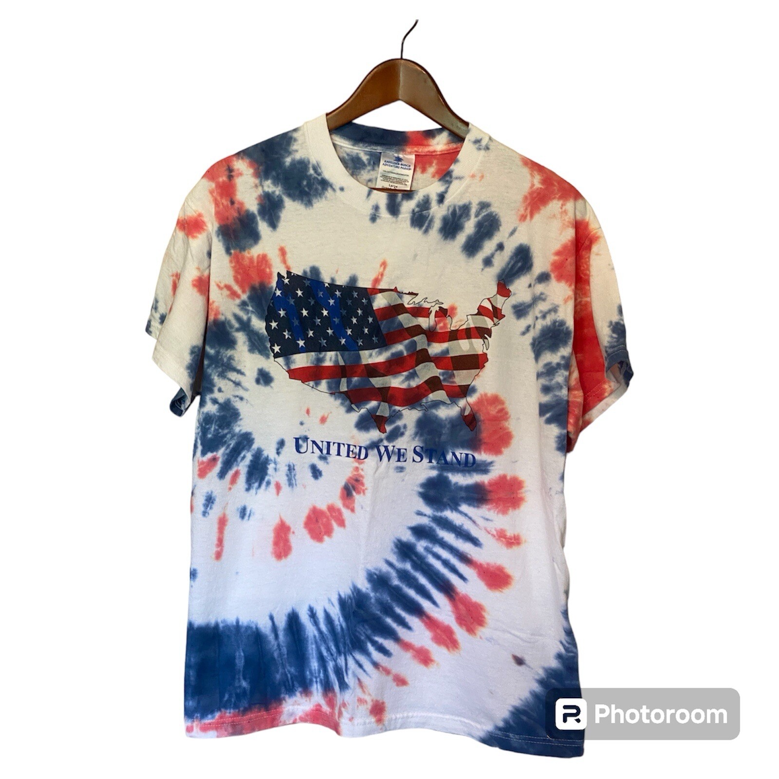Custom Tie Dye White Red Blue T-Shirt Size Men’s L United We Stand USA Patriotic