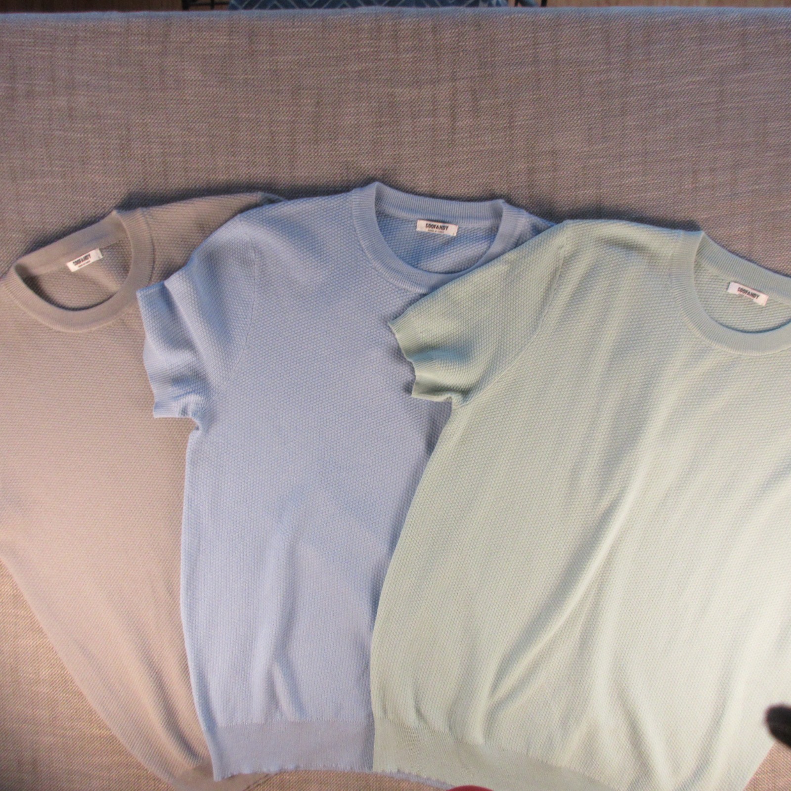 Coofandy Large Waffle Knit Lot of 3 t-shirts Green, Blue, Grey Viscose/Poly