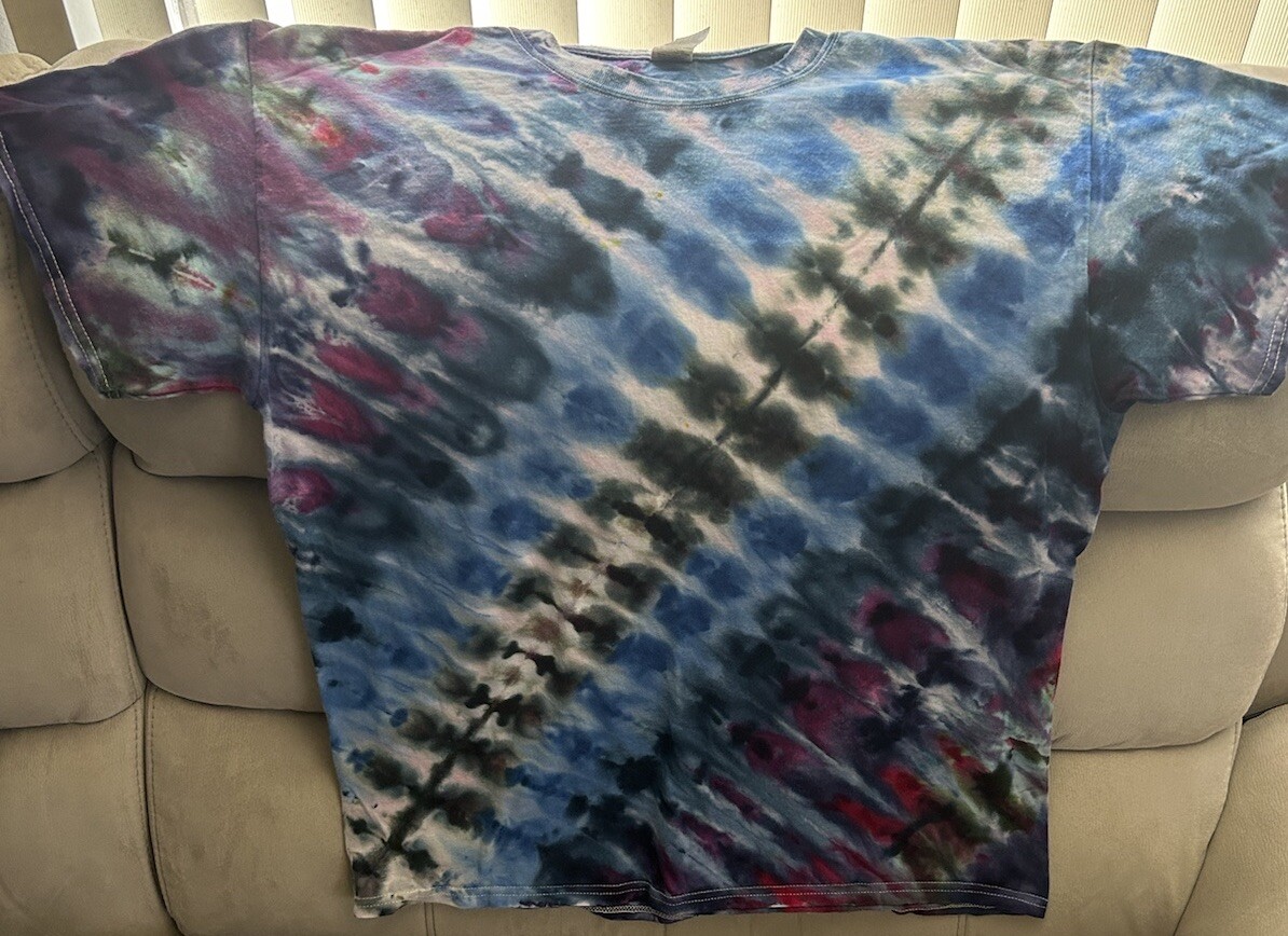 Hand Made Tie Dye T Shirt Golden Ultra Soft Large purple Blue Gray Black