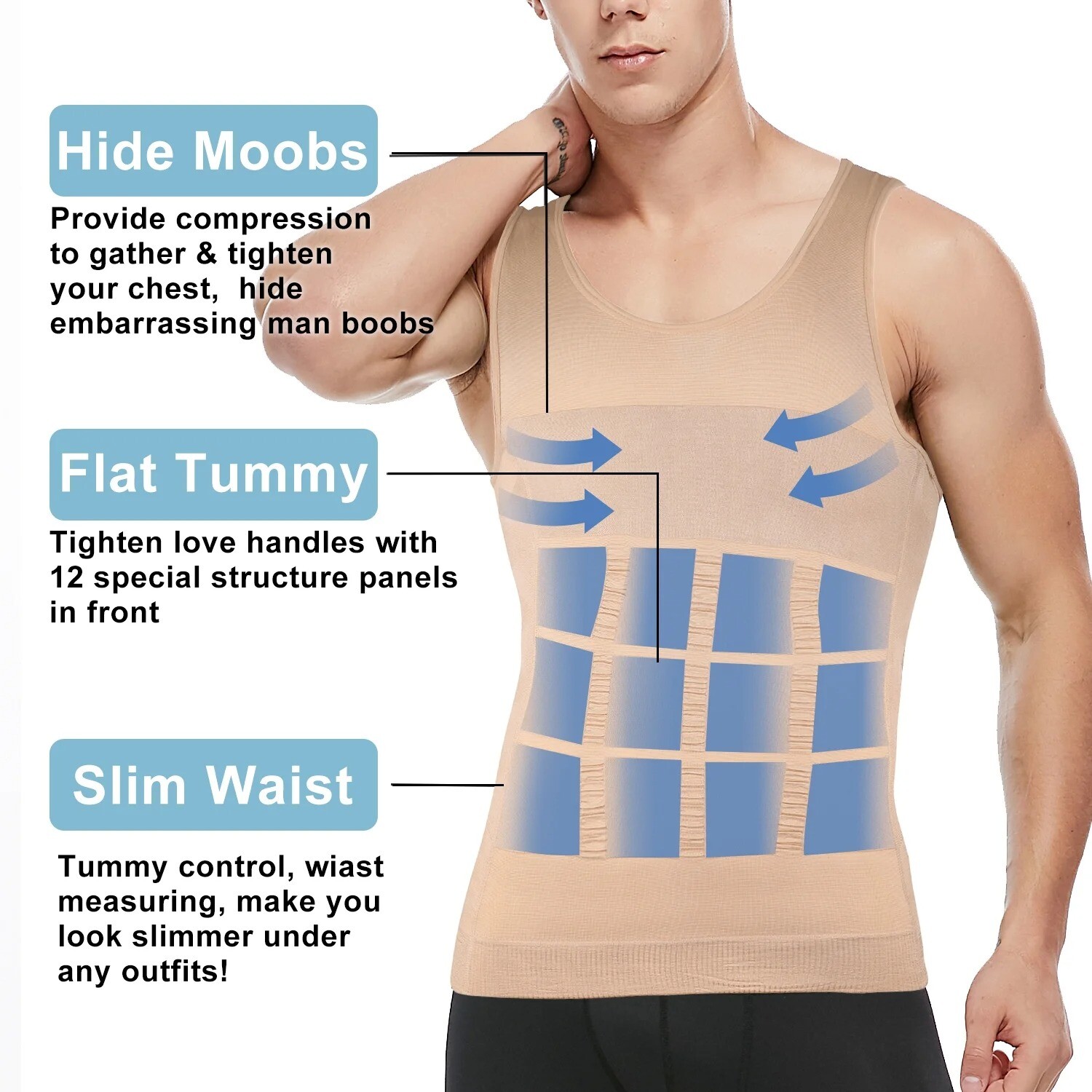 3 Pack Men’s Compression Shirt Slimming Body Shaper Vest Tummy Control Shapewear