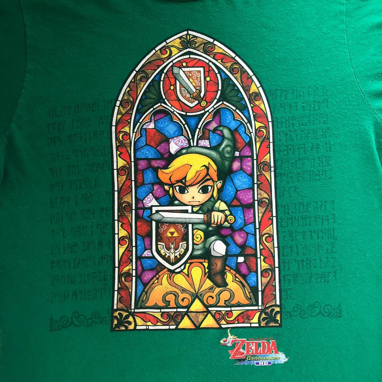 The Legend of Zelda Windwaker Link Glass Window Green T-Shirt Size Medium