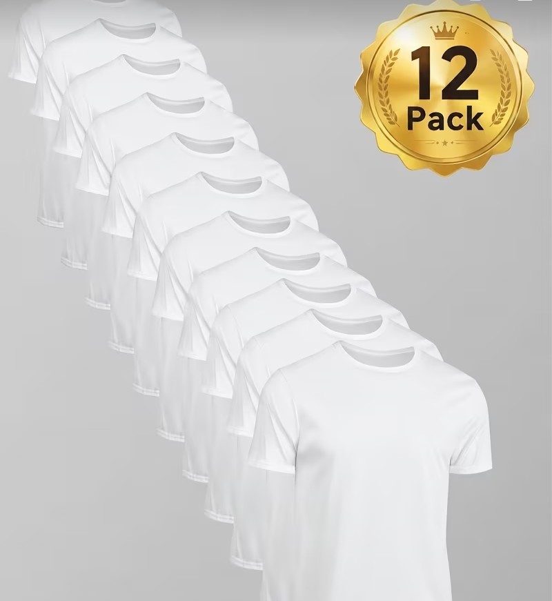 Reloust 12 Pack Medium White Crew Neck Short Sleeve Polyester T-Shirts