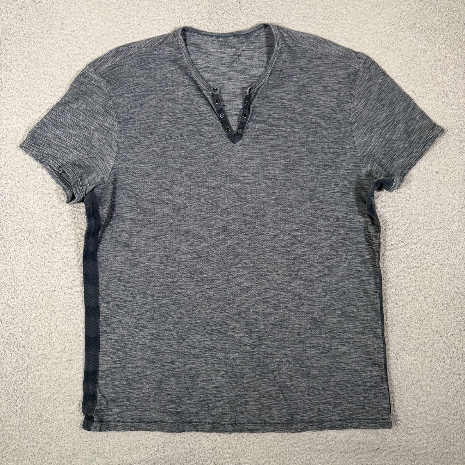 John Varvatos Shirt Mens XL Gray Henley Cotton Acrylic Blend Casual Preppy