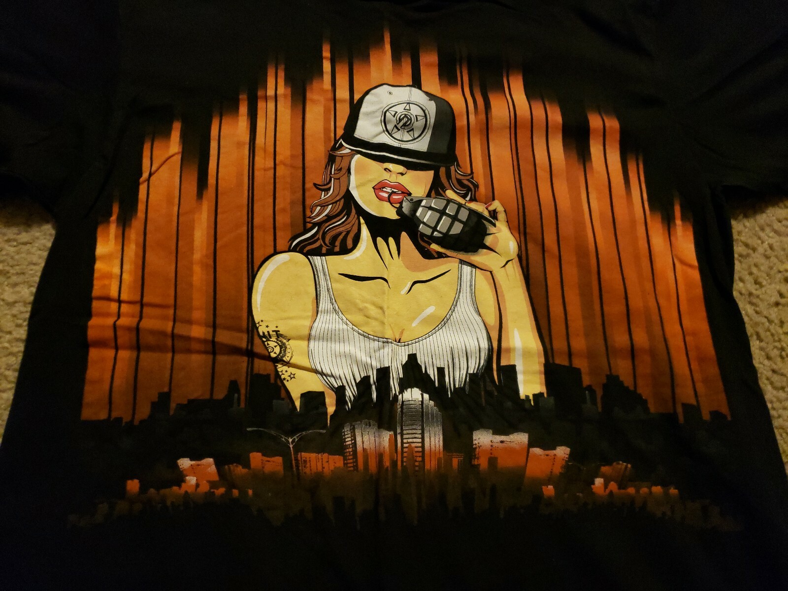 Beautiful woman w/ grenade men’s large black graphic t-shirt by Unit