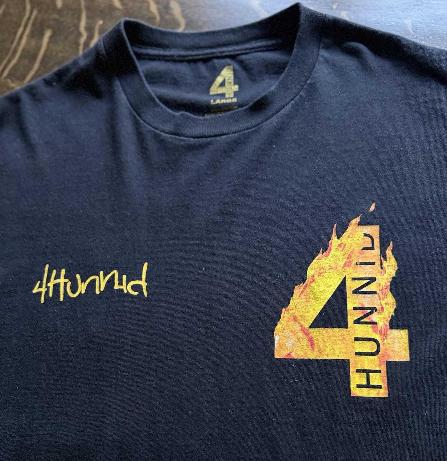 4hunnid YG Flames T Shirt Mens Large Black Rap Hip Hop Double Sided Logo Merch