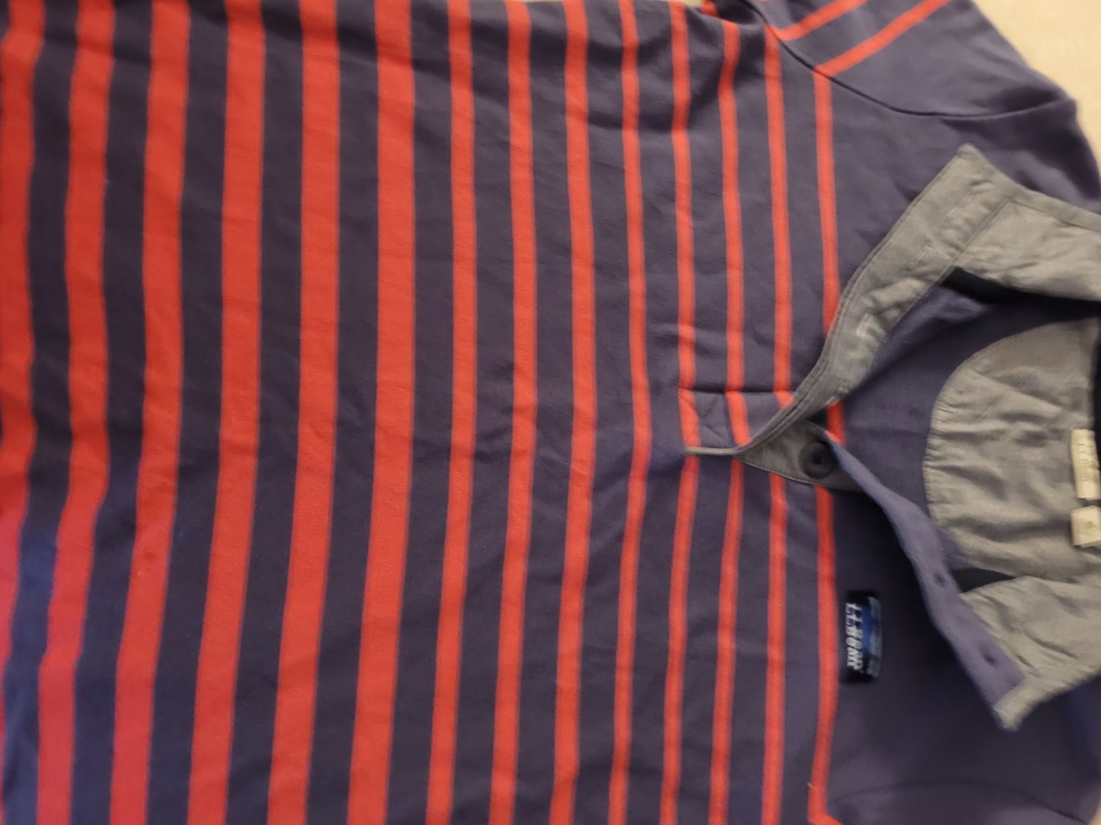 L.L.Bean womens M Regular Henley Long Sleeve Striped T-Shirt Blue Red Gray