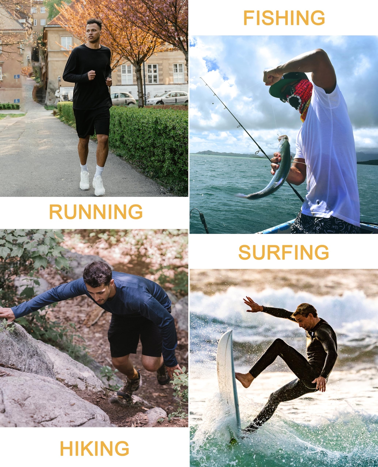 UPF50+ Men’s Long Sleeve Sun Protection UV Shirts Rash Guard Hiking Running Tops